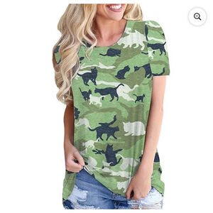 Cat Catmouflage Camo Tee Shirt Medium All Over Print Ailurophile Fun Novelty EUC
